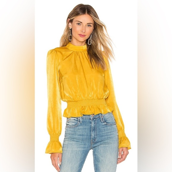Tularosa I'm Yours Golden Yellow Peplum Long Sleeve Top Size Medium - Picture 1 of 8